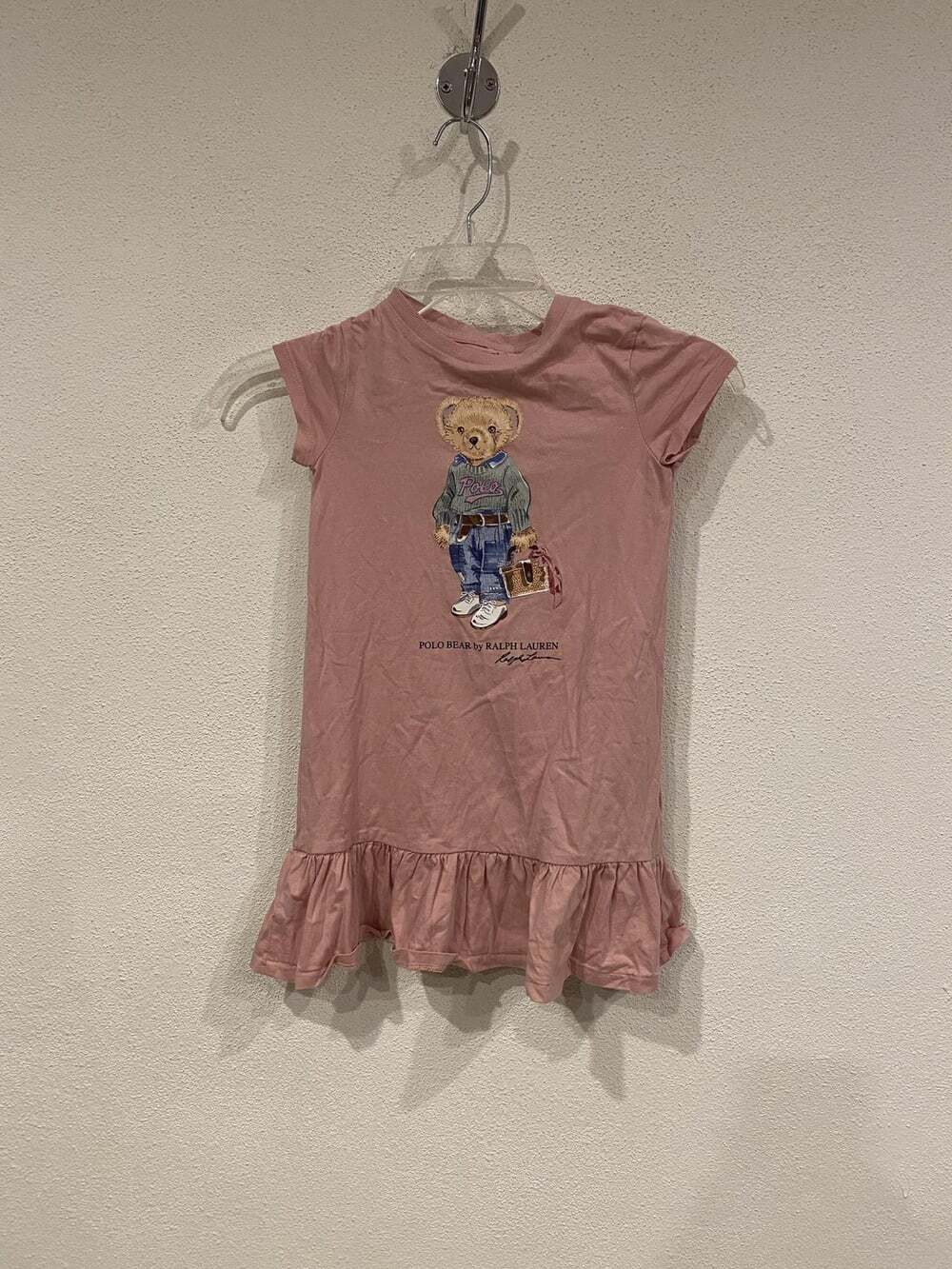 Polo Ralph Lauren Polo Bear Dress Girls 5 Pink Ruffle Hem T-Shirt Graphic Casual